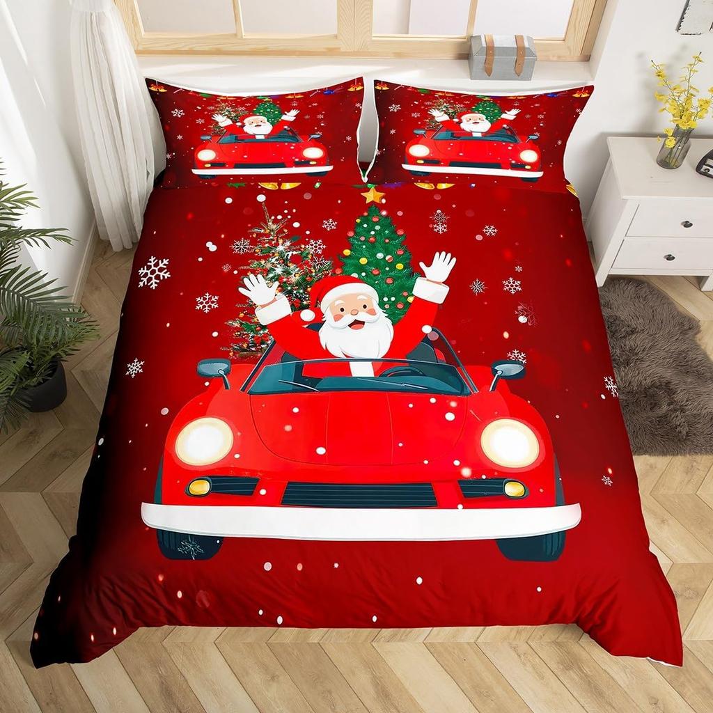 Christmas Tree Santa Claus Duvet Cover Twin King Queen Kids Christmas Bedding Set Polyester Botanical Racing Car Comforter Cover