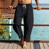 Mens Summer Casual Loose Solid Linen Blend Drawstring Long Pants