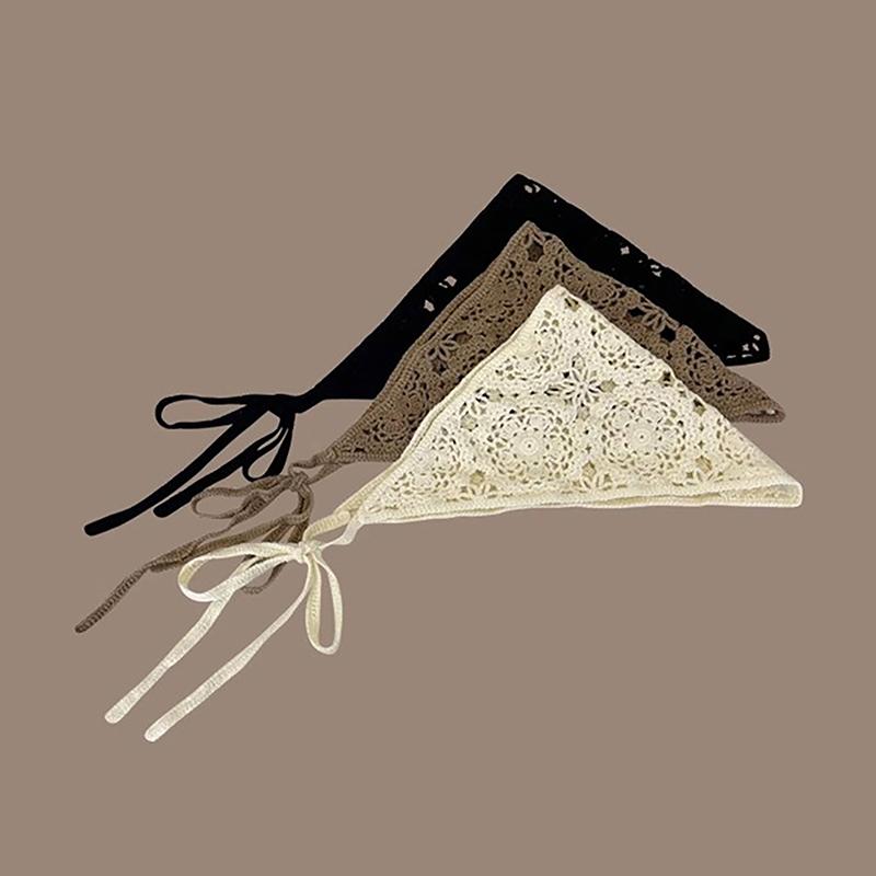 Květinová vlasová bandana Pletená šátka na hlavu Dámská bandana Ručně háčkovaná Vlasový šátek Cestovní foto Čelenka Turban Doplněk