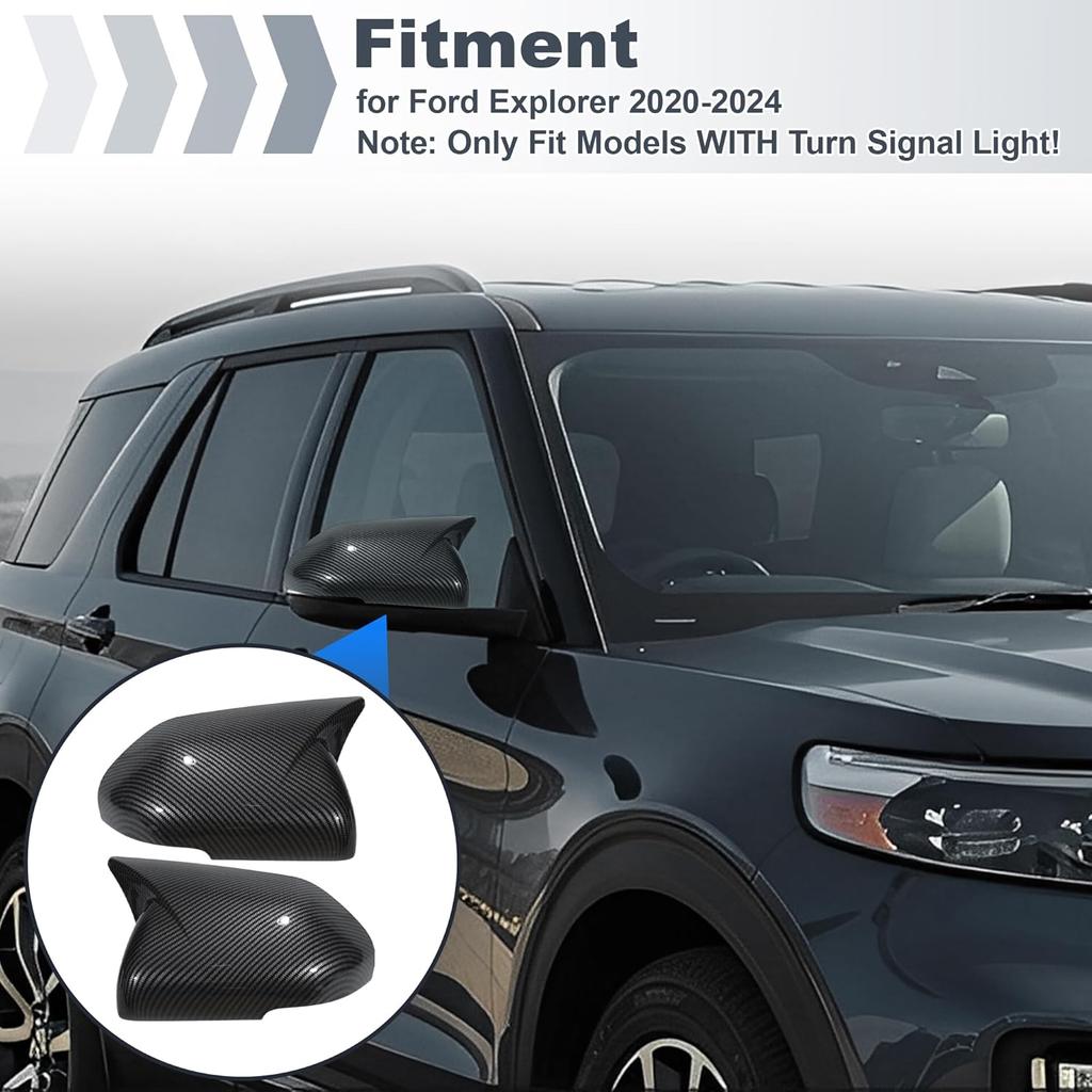 Motoforti 2PCS Left Right Side Ox Horn Wing Mirror Cover Cap for Ford Explorer 2020-2024, Car Rear View Mirror Cover, Exterior Door Mirror Housing,