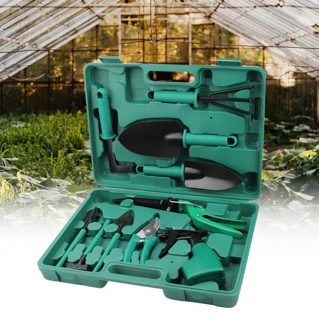 10PCS Garden Tools Set with Storage Case Gardening Tool Kit Shovels Trowel Transplanter Hand Rake Garden Sprayer Weeder