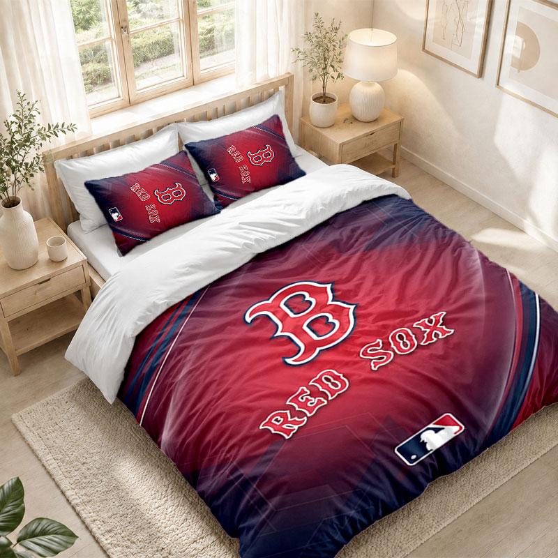 Bedding Set 1 Duvet Cover 2 Pillowcases Boston Red Sox Print Bedroom Home Decoration