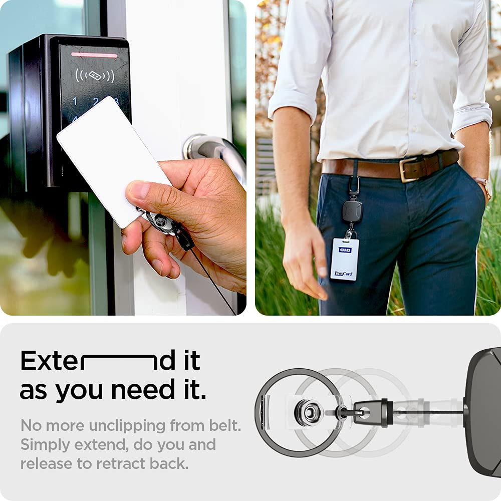 Spigen Retractable Carabiner Keychain – Heavy-Duty ID Badge Reel with Clip