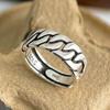 925 Sterling Silver Rings For Women Geometric Fine Jewelry Finger Adjustable Simple Retro Chain Ring For Party Birthday Gift