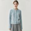 Korean Style Women's Cashmere Cardigan with Rhinestone Neckline, Solid Color, Long Sleeve for Autumn/Winter
