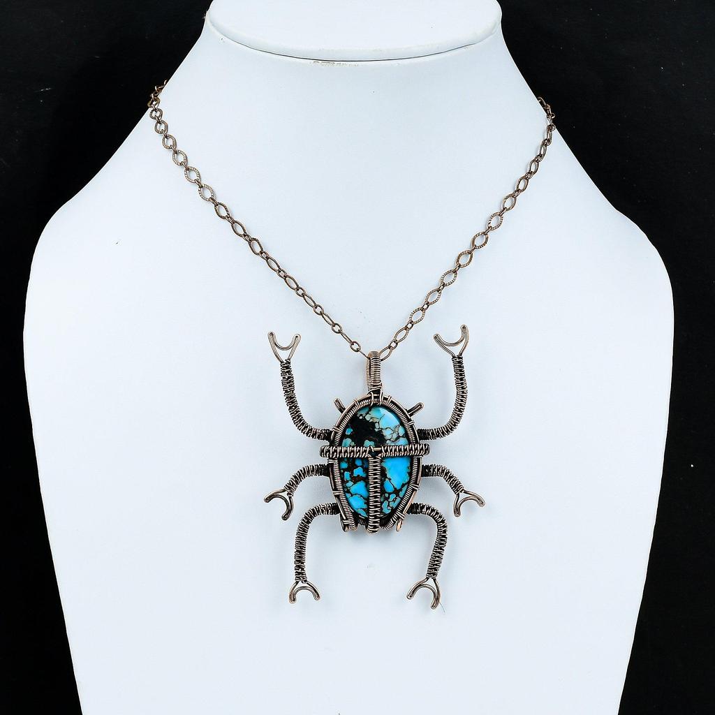 Tibetan Turquoise Pendant Copper Wire Wrapped Pendants Genuine Gemstone Pendant Copper Wire Jewelry Handmade Pendant Beetle Pendant For Gift