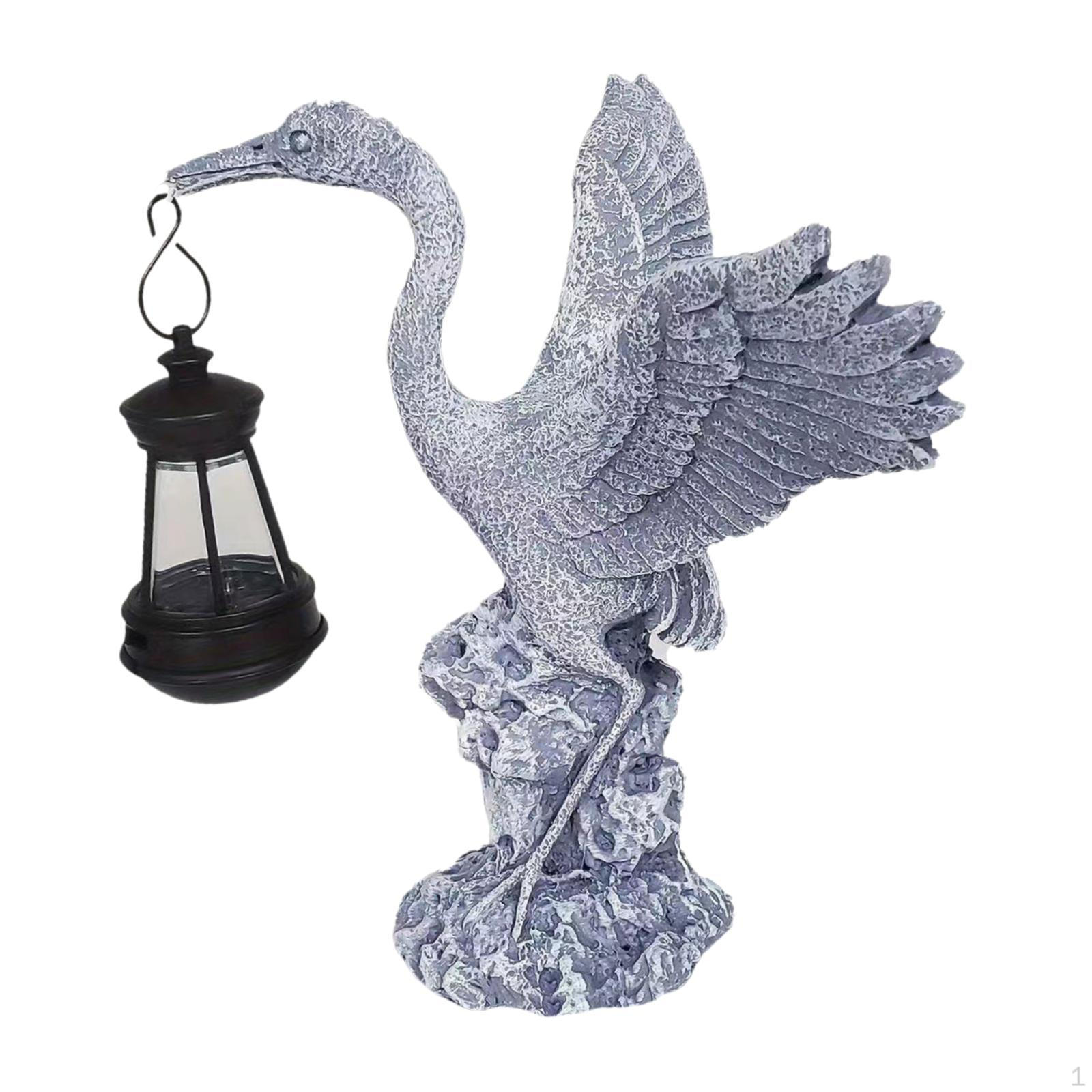 Crane Figurine Garden Lamp Outdoor Hanging Solar Lantern Pathway Light Statue for
