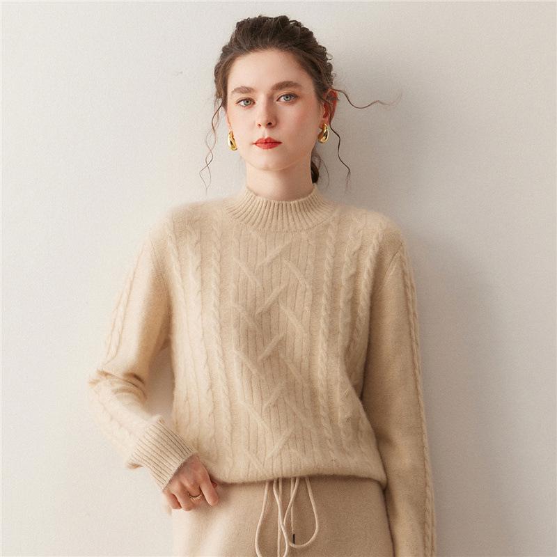 Lekasha Women's Cashmere Half-High Collar Knit Sweater - Autumn/Winter Thickened Short Base Layer