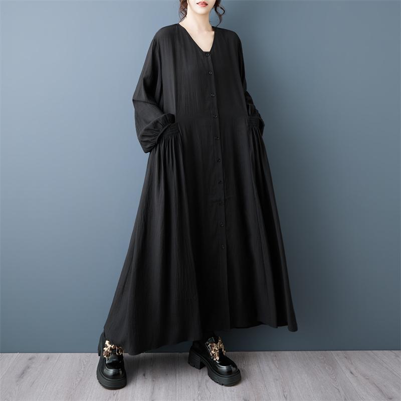 Long Sleeve Plus Size Black Vintage New In Dresses for Women Casual Loose Spring Autumn Dress