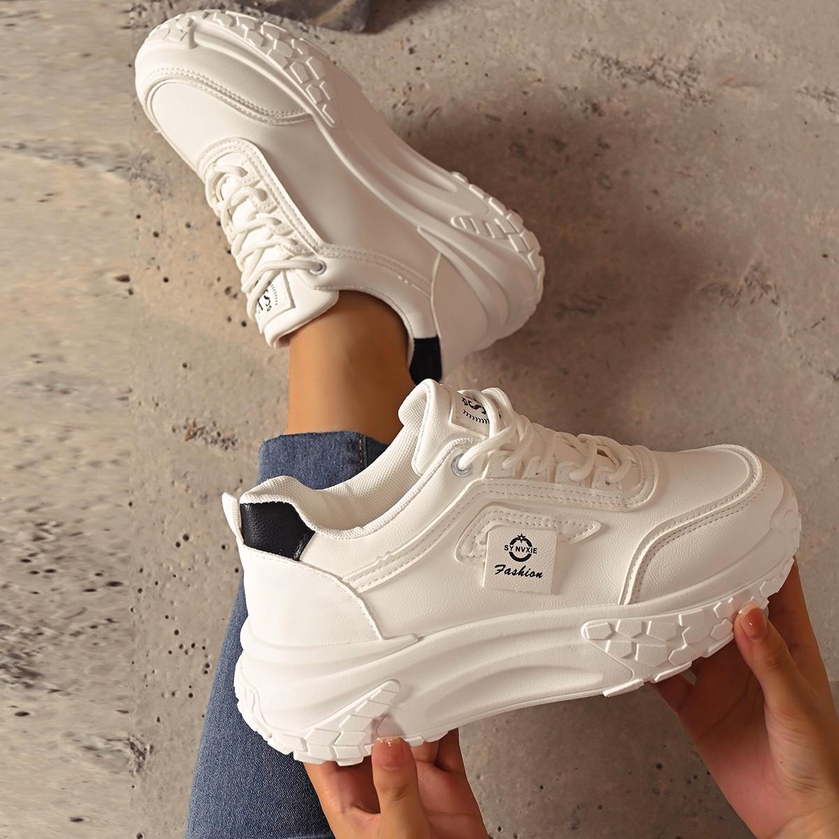 

Женские повседневные кроссовки для улицы на шнуровке на платформе из вулканизированной стали, модные универсальные кроссовки для увеличения роста на толстой подошве для тенниса 41 белый