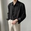 Men's Light Green Satin Long Sleeve Shirt Casual Oversized Streetwear Top