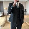 Men's Striped Double-Breasted Slim-Fit Business Casual Suit