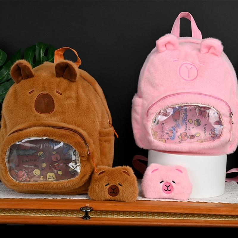 Cartoon Ita Bag Capybara Plush Backpacks Girl School Bag Plush Rucksack Travel Daypack for Girl Women Travel Camping