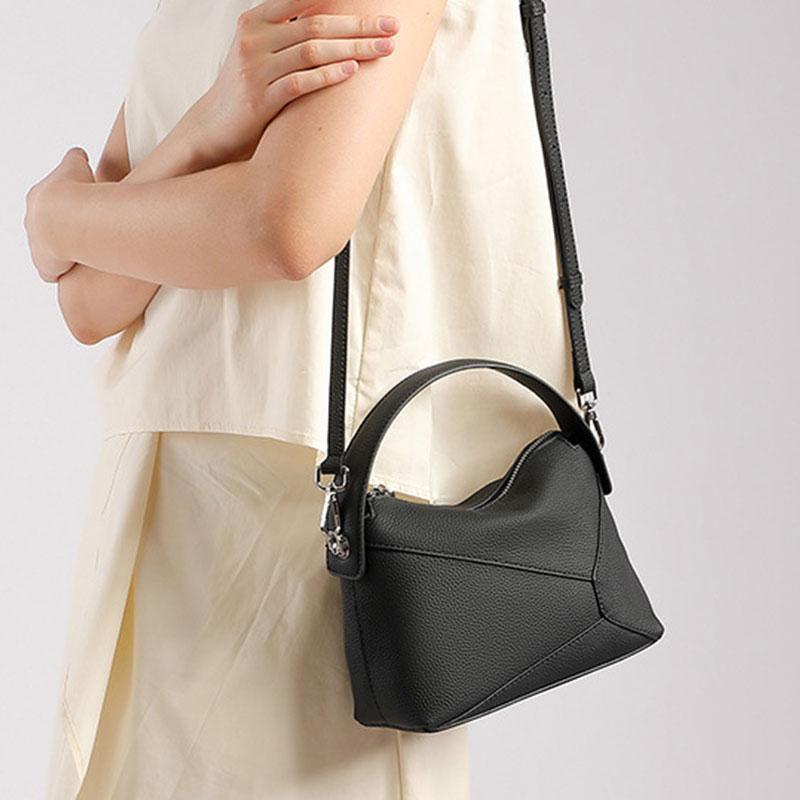 Bolso de Mujer 100% Piel Genuina Bolso de Mano de Lujo de Diseñador Moda Femenina Bolso de Hombro con Empalme Geométrico Bolsos Cruzados de Piel de Vaca
