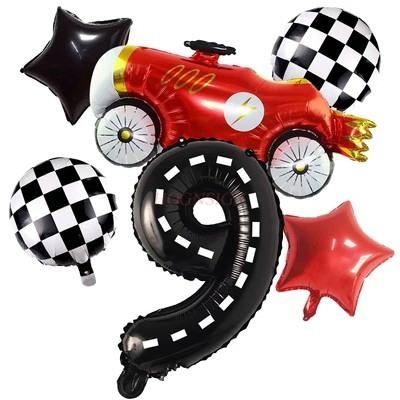 New Lightning Racing Cartoon Theme 40 Inch Black And White Stripe Digital Balloon Package For Children'S Birthday Party