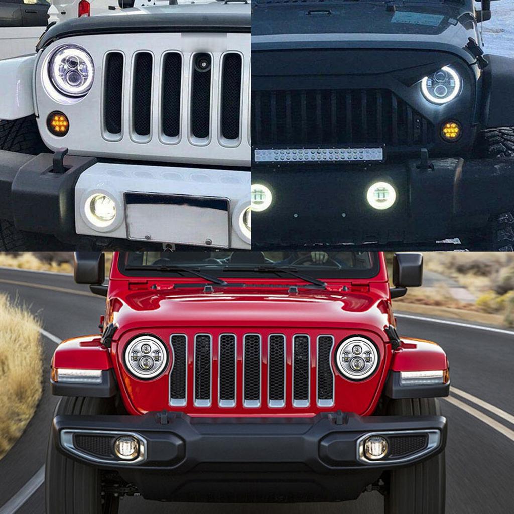 2Pcs 7 Inch Car Motorcycle LED Headlight with DRLTurn SignalLow BeamHigh Beam 7'' Round