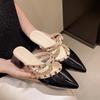 Half slippers women's spring and summer outer wear sexy pointed rivets high heels bag head sandals women's thick heel single shoes