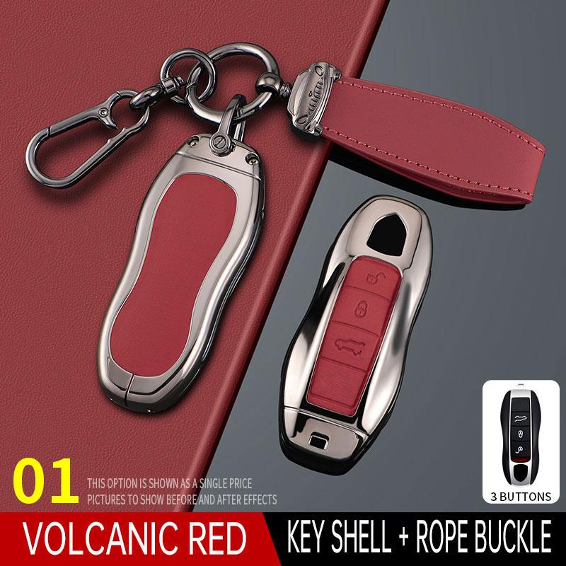 AABKU1 Zinc Alloy + PU Leather Car Key Case Cover Keychain For Porsche Panamera Spyder Carrera Macan Boxster Cayman Cayenne 911 970 981