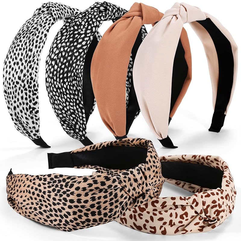 Headbands for Women Girls - 6PCS Stylish Top Knotted Headbands - Knotted Headband for Women - Head Bands Wide Hairband Hair Accessories цветной печати леопарда