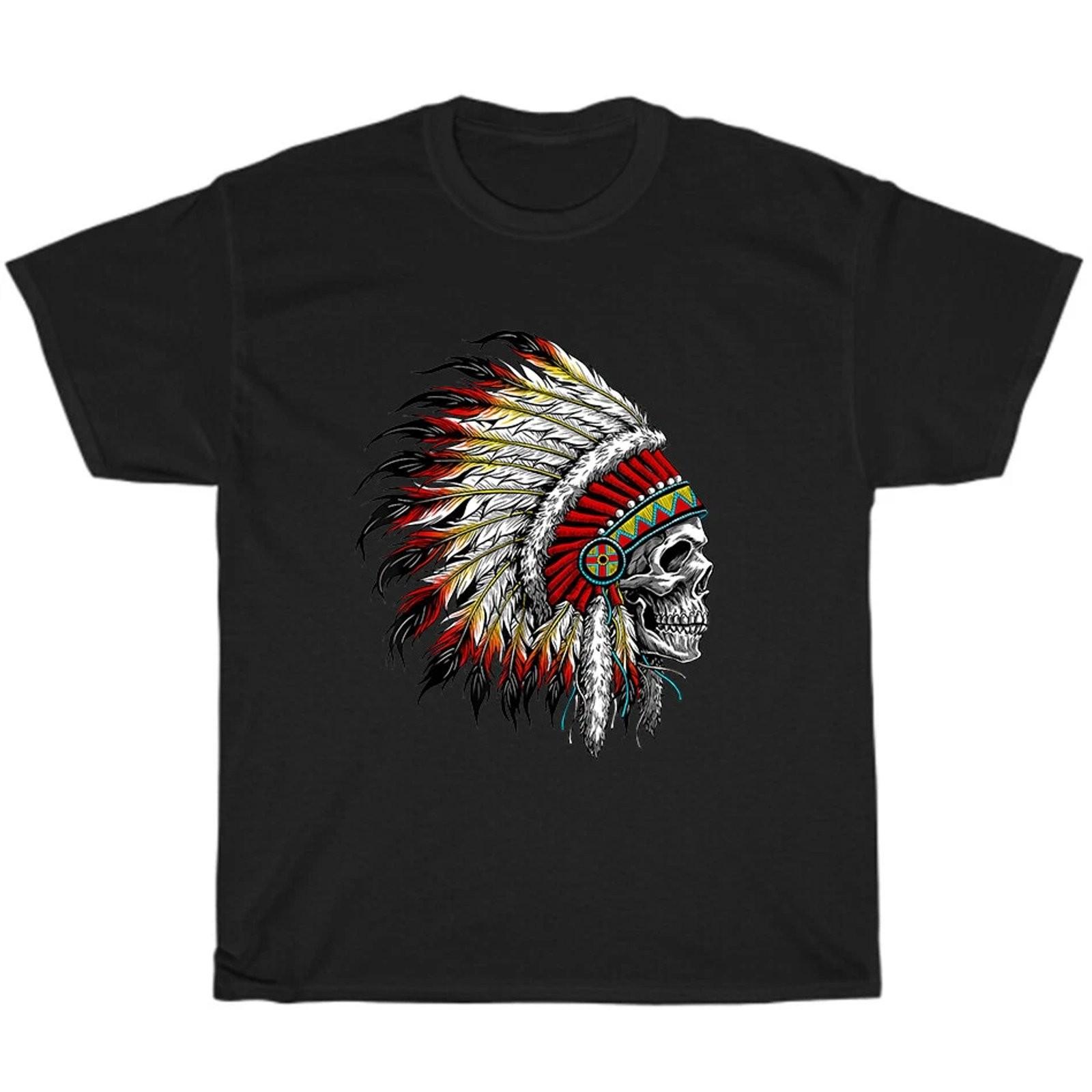 Native American Indian Chief Skull Motorcycle Graphic Tee Unisex T-Shirt Gift S