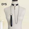 Women Faux Leather Collar Leash Chain Decor Adjustable Erotic Lover Necklace Cosplay Nightclub Party Choker Individual Neck Jewelry