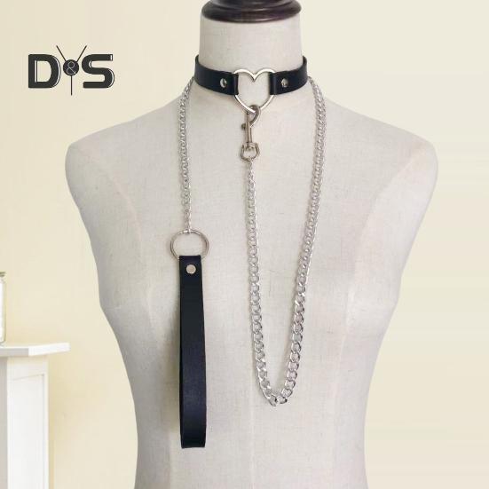 Women Faux Leather Collar Leash Chain Decor Adjustable Erotic Lover Necklace Cosplay Nightclub Party Choker Individual Neck Jewelry