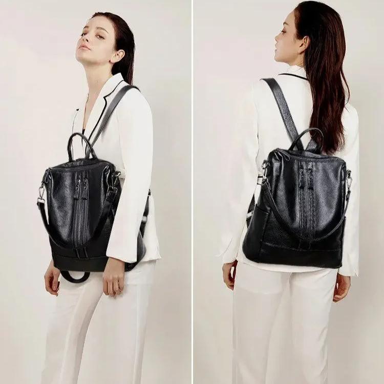 Women’s PU Leather Backpack Purse Convertible Shoulder Bag Fashion Travel Daypack Large Capacity Casual School Backpack with Double Zipper