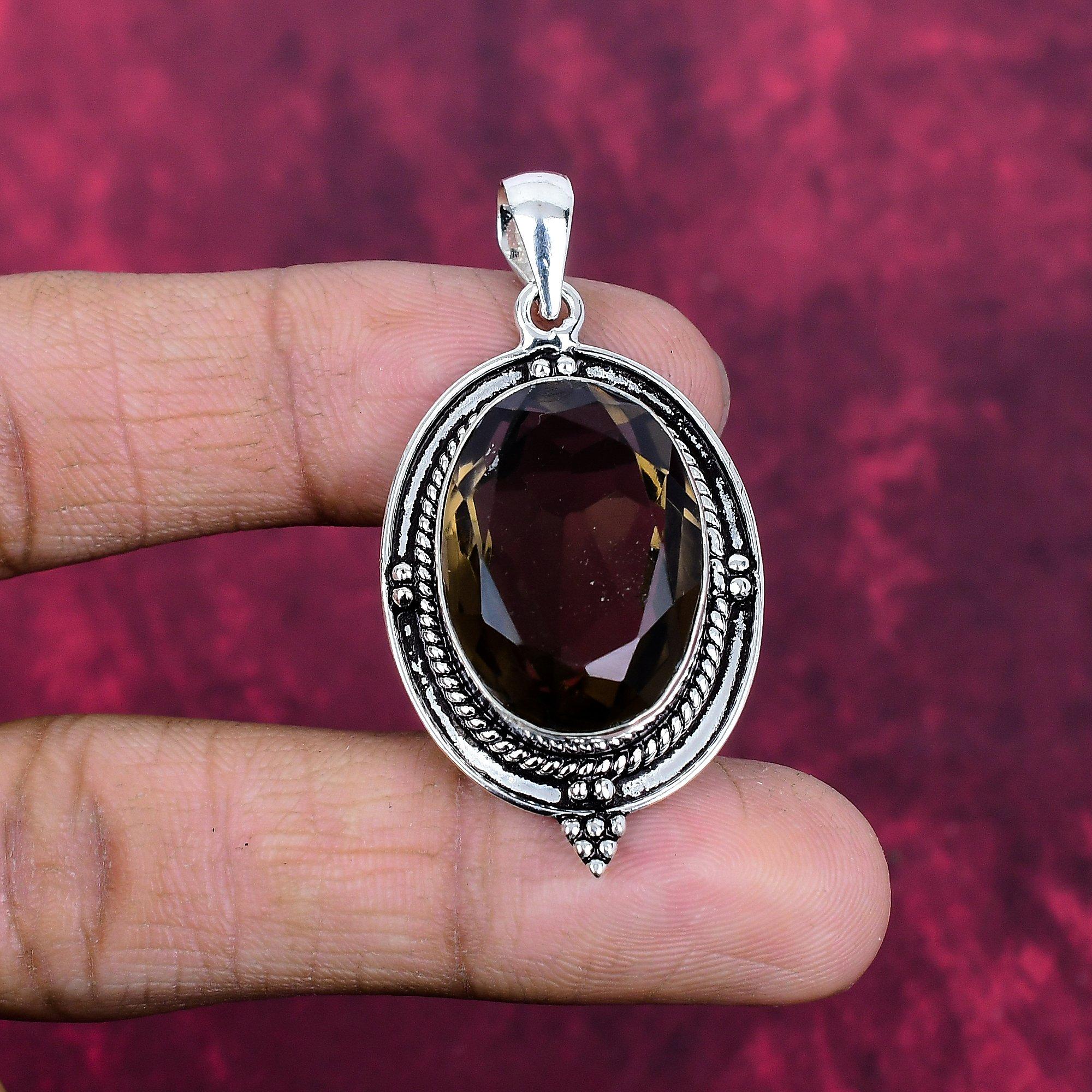 

Кулон з димчастим топазом, ювелірні вироби з дорогоцінного каміння 925 проби, кулон ручної роботи, на День подяки 1.96 Inches