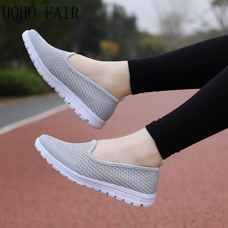 Summer Women's Shoes Large Size Ultra-light Breathable Flying Knit Slip-on Shoes Women's Shoes Lightweight Boat Shoes