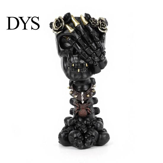 Mysterious Gothic Decor Hear No Evil, Speak See Evil Skull Vase, Resin Ornament with Artistic Centerpiece Rose Decor, Halloween Skeleton Display A чёрный
