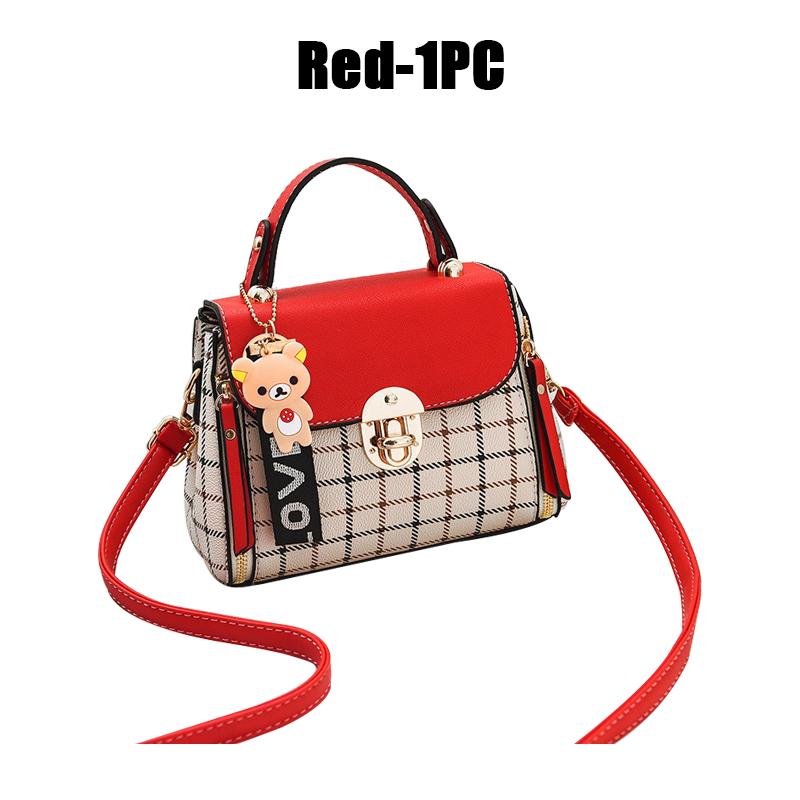 

Сумка с узором в клетку, женская, с пряжкой, декором, клапаном, модная, из искусственной кожи, сумка через плечо высокого качества красный