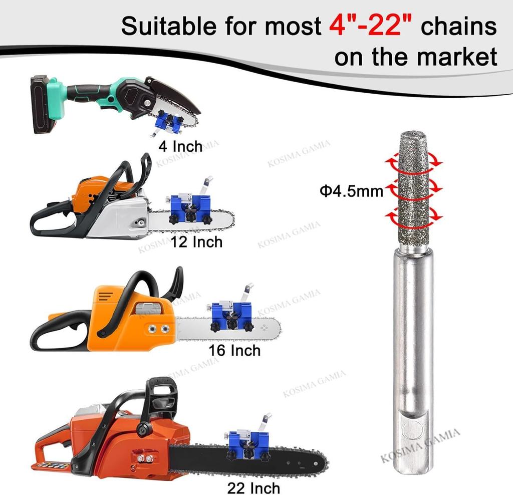 Chainsaw Sharpener Hand-Cranked Chainsaw Chain Sharpening Jig with 3Grinding Rod Portable Chainsaw Sharpening Tool for Chain Saw