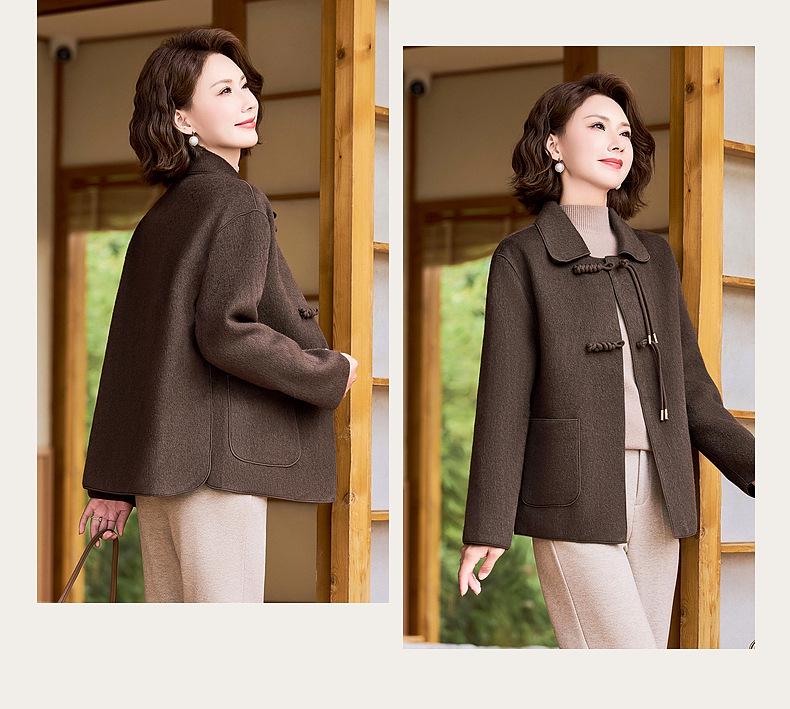 Women's Short Double-Faced Wool Coat - Lapel, Autumn/Winter Chinese Style Cardigan with Pockets