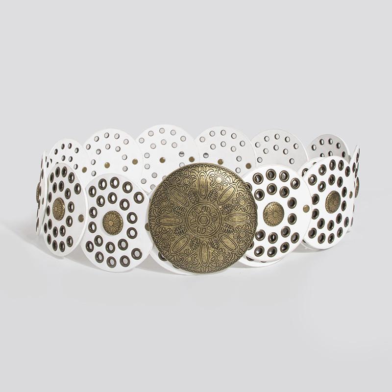 

Retro Wide Leather Belt With Metal Buckle For Punk Rock Fashion Enthusiasts White Copper