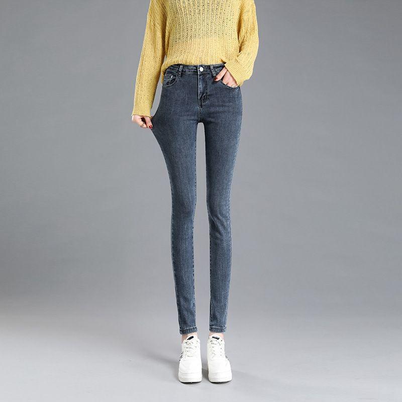 Elastic High Waist Plus Velvet Skinny Jeans for Women - Korean Style Warm Pencil Pants