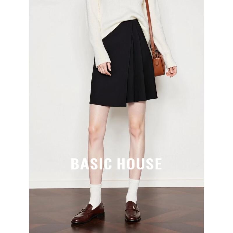 Basic House French Black Pleated A-line Mini Skirt S