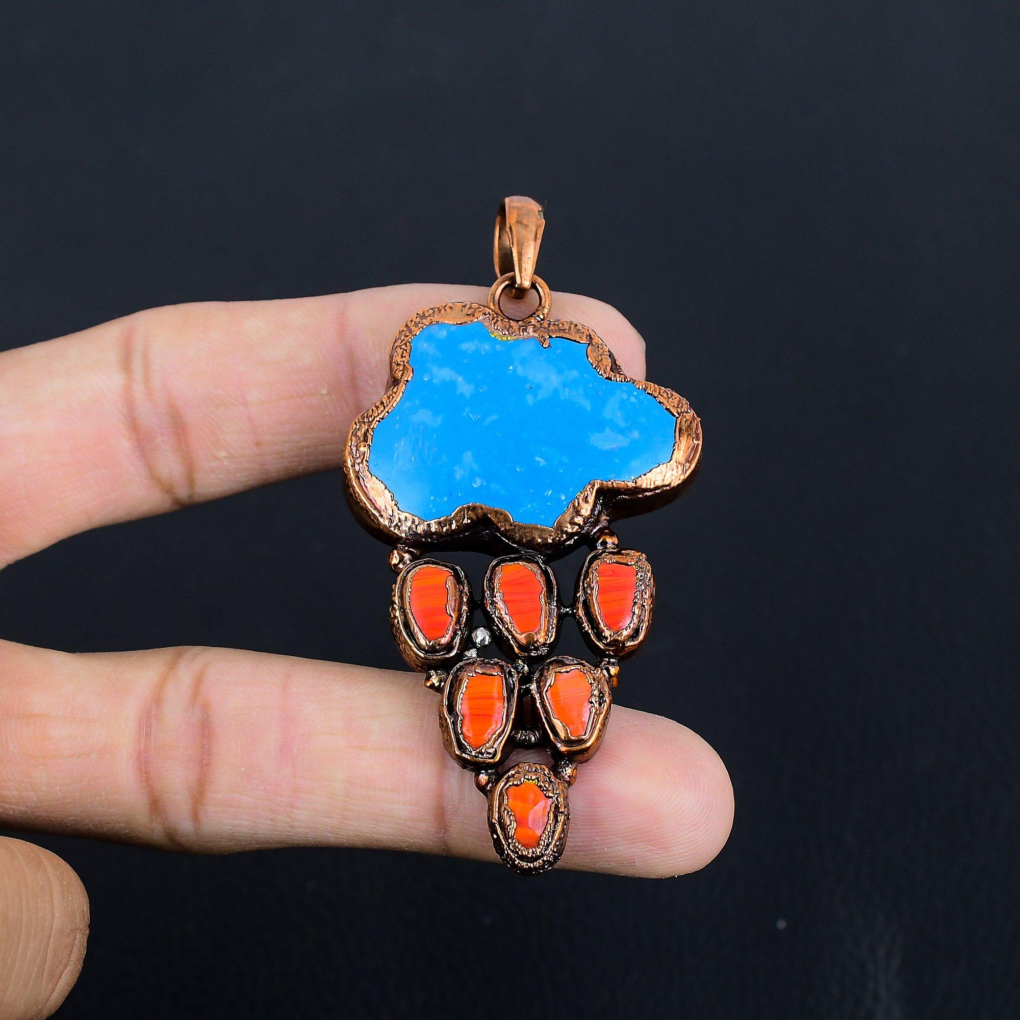 

Sleeping Beauty Turquoise Pendant, Copper Electroformed Gemstone Jewelry, Handmade Pendant, For Thanksgiving 2.55 Inches