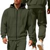 Ensemble de sport à capuche en polaire pour homme Automne Hiver Manches Longues Décontracté Fermeture éclair Thermique Confortable Respirant Vêtement d'extérieur