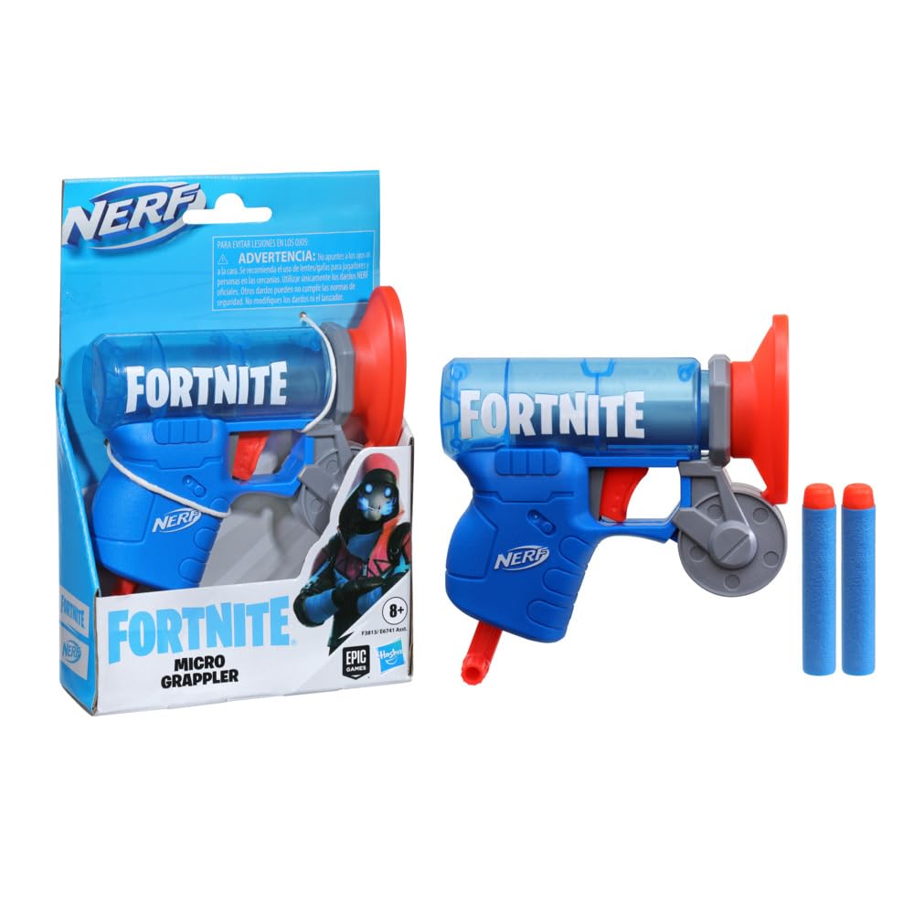 

Hasbro Nerf Fortnite Microshot Micro Grappler Мини-бластер для стрельбы дротиками с дизайном снаряжения Fortnite Grappler и 2 официальными дротиками Nerf Elite