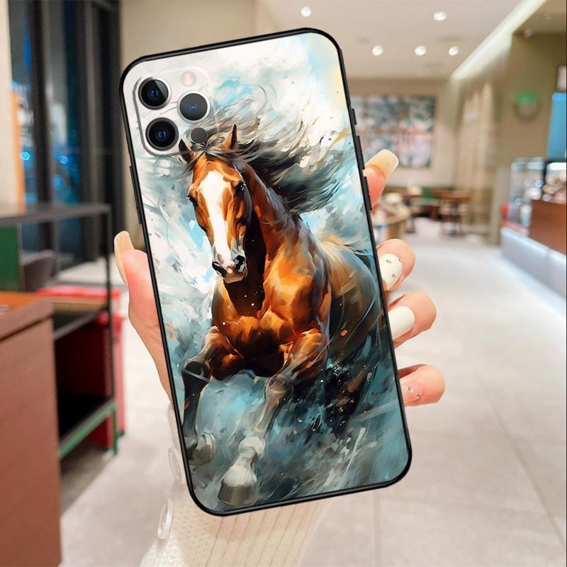 Animal Majestic Painting Horse Phone Case For iPhone 17 16 15 14 13 12 11 Pro Max Mini 16 Plus 16e 17 Air Protective Cover