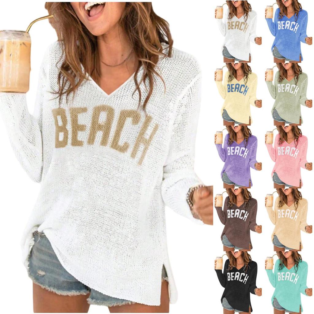 Women V Neck Hollow Knit Crochet Pullover Sweater Loose Fit Lightweight Top Casual Beach Pullover Knitted Blouse