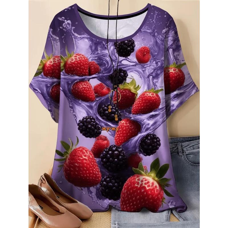 Fashion Women's Crew Neck Short Sleeve 3D Casual Color Printing Casual Short Sleeve Crew Neck T-Shirt