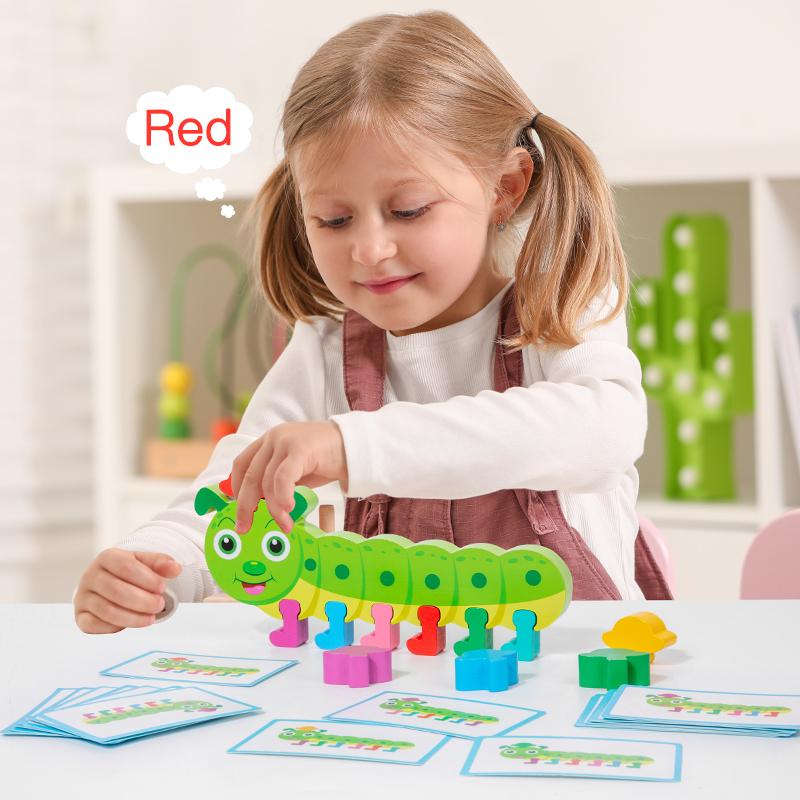 Wooden Caterpillar Montessori Creative Toy Color Matching Game Kid Fine Motor Skills Educational Toy Hand Eye Coordination Gifts