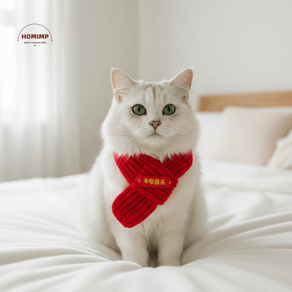 Festive Warm Cat Knitted Scarf Red Color Blessing Pet Neck Scarf Cute New Year Dog Scarf Pet Show