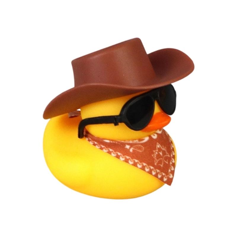 Water Play Duck Ornament with Black Cowboy Hat and Sunglasse Baby Pool Accessories Bathtub Companion For Toddlers