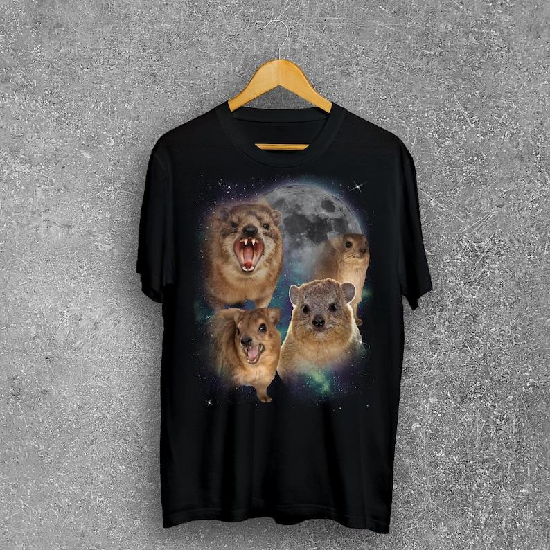 90s Retro Hyraxes Moon Tshirt Screaming Hyrax Meme Shirt Rock Hyrax Lover Gift Silly Tshirt Brain Rot Clothes Awawa Tee