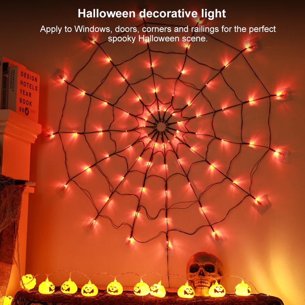 Light Up Giant Spiderweb 70 LED with Plush Spider Stretch Cobweb Lighted Decor Giant Lighting Halloween Spider for Yard Outside