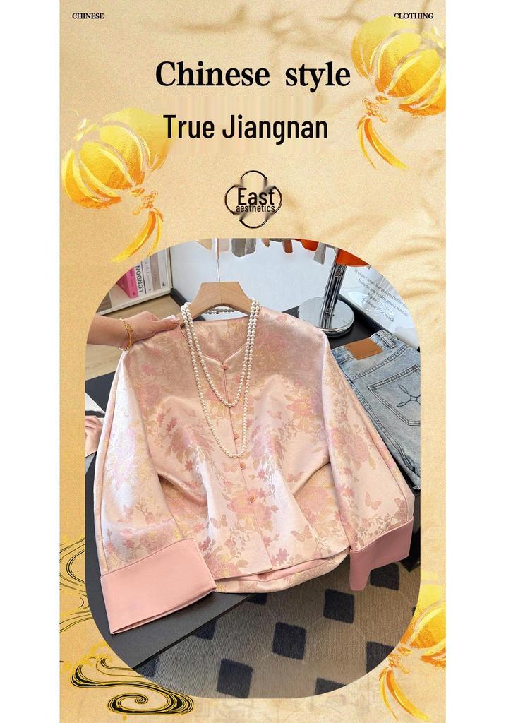Age-Defying Slimming Jacquard Embroidery Jacket for Middle-Aged Women - Spring/Autumn Chinese Style
