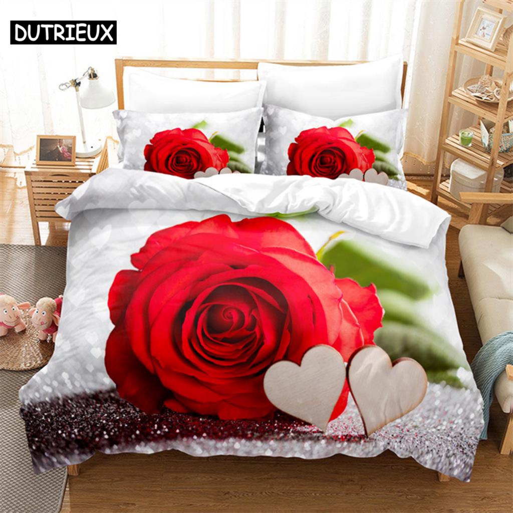 Luxury Red Rose Queen Bedding Set Duvet Cover Set Bedding Comforter Bedding Sets Bed Linen King Size Duvet Cover Bedding Set