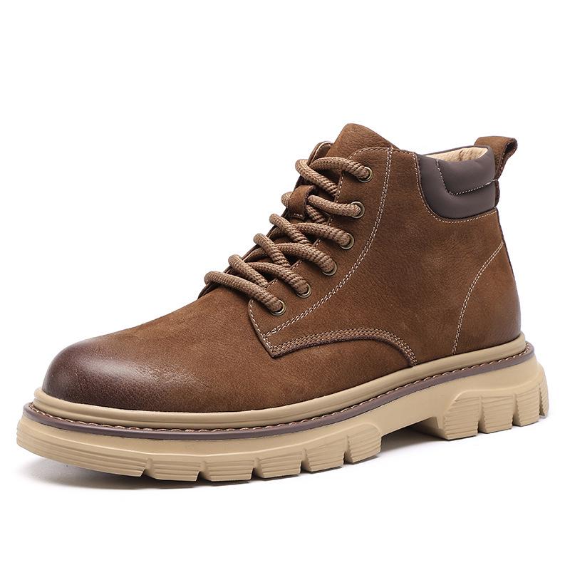 

Мужские 2025 Новые Желтые Ботинки Мартин из Натуральной Кожи - Легкие, Толстая Подошва, Нескользящие Рабочие Ботинки для Улицы 44